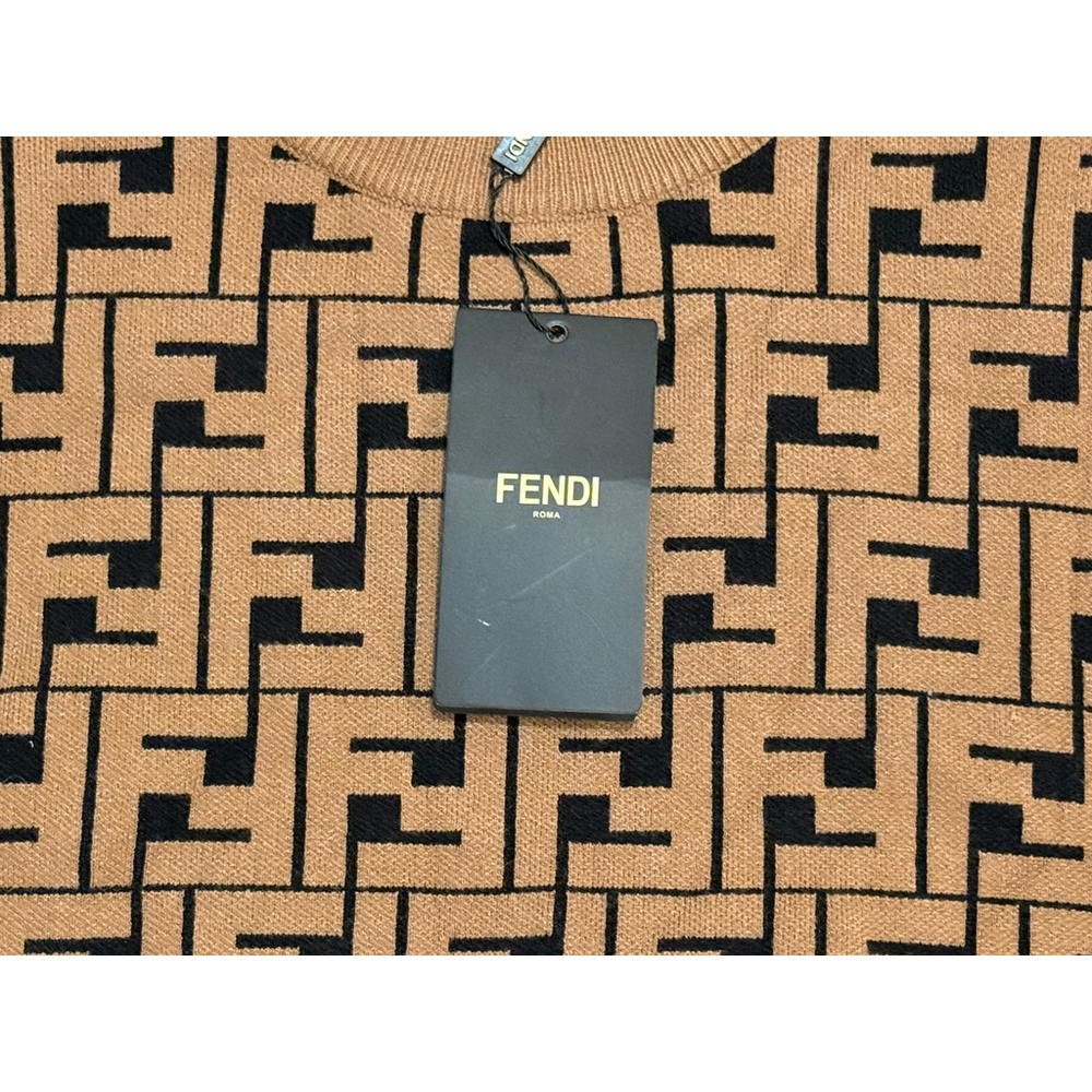 NWT Fendi Women's Zucca FF Logo Sweater Tan/Black Knit Crewneck Sz M Italy Made - Picture 9 of 11